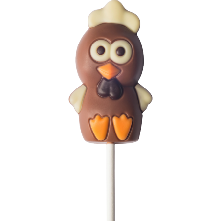 op. 25 g - wesoły kurczak - dekoracyjny lizak z mlecznej czekolady - dł. 137 mm - nr. kat. 10784