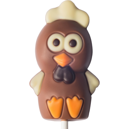 op. 25 g - wesoły kurczak - dekoracyjny lizak z mlecznej czekolady - dł. 137 mm - nr. kat. 10784