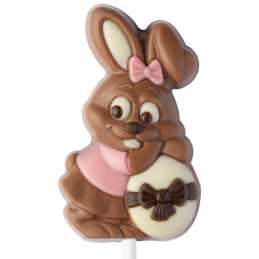 op. 25 g - króliczek w różowym ubranku - dekoracyjny lizak z mlecznej czekolady - dł. 162 mm - nr. kat. 10799