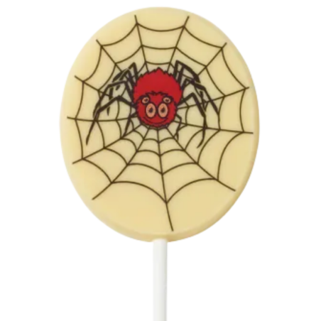 op. 25 g - Pająk - dekoracyjny lizak z białej czekolady na Halloween - dł. 156 x szer. 56 mm