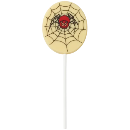 op. 25 g - Pająk - dekoracyjny lizak z białej czekolady na Halloween - dł. 156 x szer. 56 mm