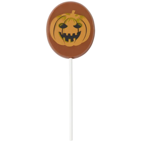 op. 25 g - Straszna dynia - dekoracyjny lizak z mlecznej czekolady na Halloween - dł. 156 x szer. 56 mm