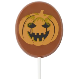 op. 25 g - Straszna dynia - dekoracyjny lizak z mlecznej czekolady na Halloween - dł. 156 x szer. 56 mm