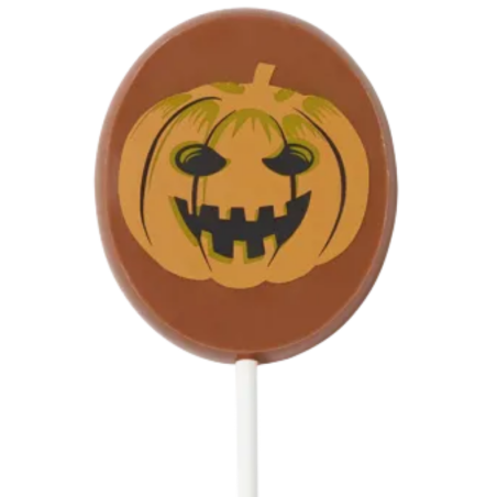 op. 25 g - Straszna dynia - dekoracyjny lizak z mlecznej czekolady na Halloween - dł. 156 x szer. 56 mm