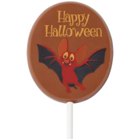 op. 25 g - Nietoperz - dekoracyjny lizak z mlecznej czekolady na Halloween - dł. 156 x szer. 56 mm