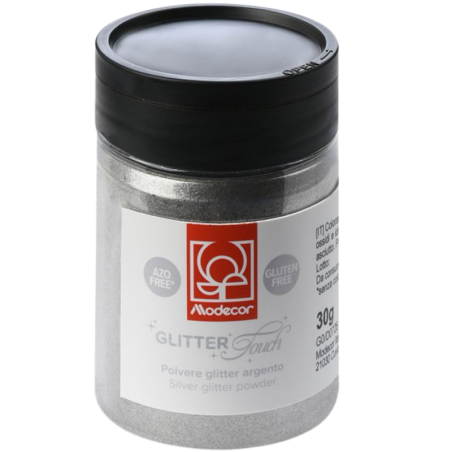 op. 30 g Srebrny brokat do kreatywnych dekoracji spożywczych - Glitter Touch - nr. kat. 23378 Modecor