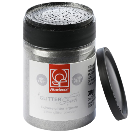 op. 30 g Srebrny brokat do kreatywnych dekoracji spożywczych - Glitter Touch - nr. kat. 23378 Modecor