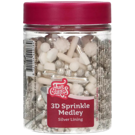 op. 70 g Srebrna mieszanka posypek cukrowych do dekoracji tortu weselnego - Silver Lining - Fun Cakes