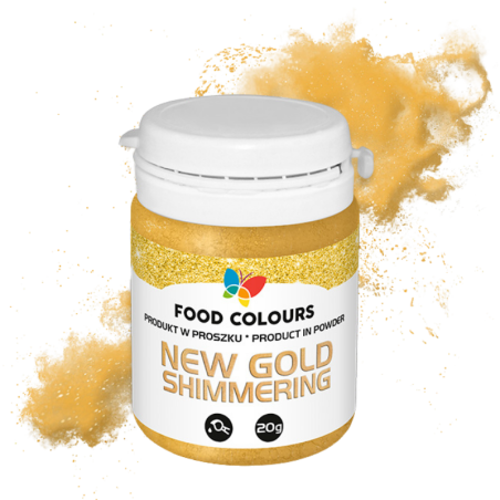 op. 20 g New Gold Shimmering - złoty pyłek do dekorowania powierzchni wyrobów cukierniczych - nr. kat. WS-P-155-N Food Colours