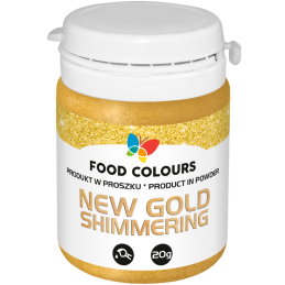 op. 20 g New Gold Shimmering - złoty pyłek do dekorowania powierzchni wyrobów cukierniczych - nr. kat. WS-P-155-N Food Colours