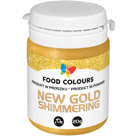 op. 20 g New Gold Shimmering - złoty pyłek do dekorowania powierzchni wyrobów cukierniczych - nr. kat. WS-P-155-N Food Colours