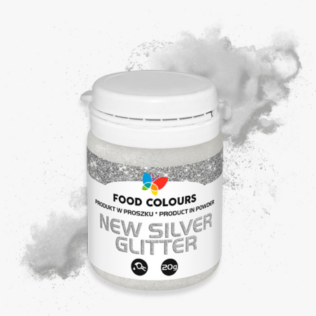 op. 20 g Silver Glitter - srebrny pyłek do dekorowania powierzchni wyrobów cukierniczych - nr. kat. WS-P-168 Food Colours
