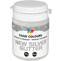 op. 20 g Silver Glitter - srebrny pyłek do dekorowania powierzchni wyrobów cukierniczych - nr. kat. WS-P-168 Food Colours