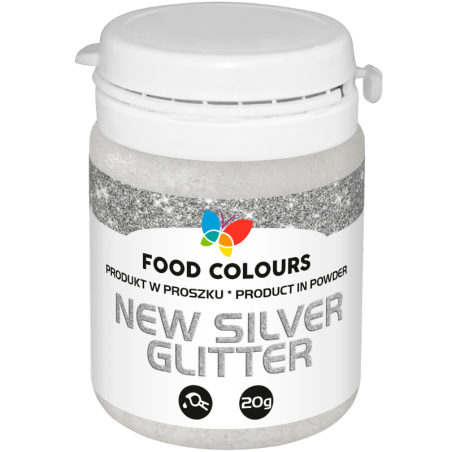 op. 20 g Silver Glitter - srebrny pyłek do dekorowania powierzchni wyrobów cukierniczych - nr. kat. WS-P-168 Food Colours