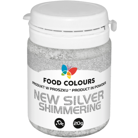 op. 20 g Silver Shimmering - srebrny pyłek do dekorowania powierzchni wyrobów cukierniczych - nr. kat. WS-P-152 Food Colours