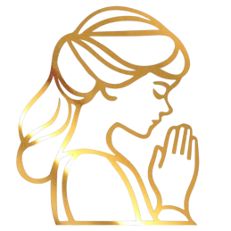 Dziewczynka podczas modlitwy - złota lustrzana dekoracja na tort komunijny - wys. 90 x szer. 75 mm - nr. kat. 295LZ