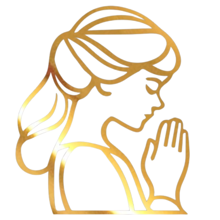 Dziewczynka podczas modlitwy - złota lustrzana dekoracja na tort komunijny - wys. 90 x szer. 75 mm - nr. kat. 295LZ