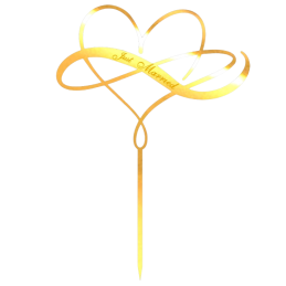 Złoty Topper - Serce z napisem Just Married - lustrzana dekoracja na tort weselny - wys. 20 x szer. 14 cm - nr. kat. 283LZ