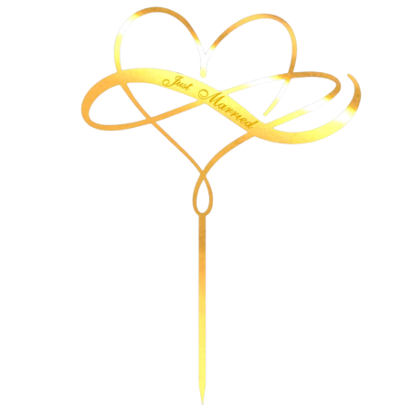 Złoty Topper - Serce z napisem Just Married - lustrzana dekoracja na tort weselny - wys. 20 x szer. 14 cm - nr. kat. 283LZ