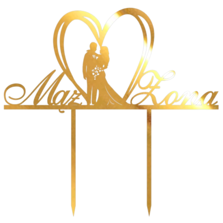 Złoty Topper - Mąż i Żona - lustrzana dekoracja na tort weselny - wys. 29.5 x szer. 20 cm - nr. kat. 285LZ