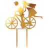 Złoty Topper - Para Młoda na rowerze - lustrzana dekoracja na tort weselny - wys. 20 x szer. 15.5 cm - nr. kat. 086LZ