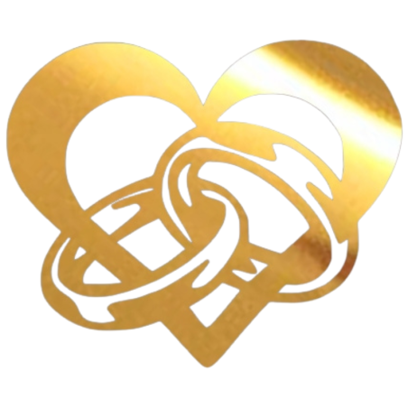 Złote obrączki w sercu - lustrzana dekoracja na tort weselny - wys. 9 x szer. 7.5 cm - nr. kat. 290LZ