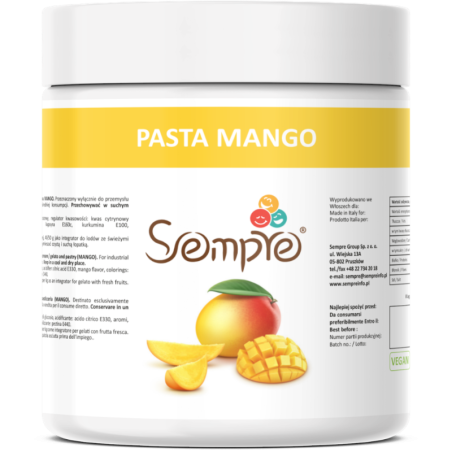 poglądowe zdjęcie opakowania produktu z etykietą producenta - pasta mango do lodów owocowych - Sempre Ingredients
