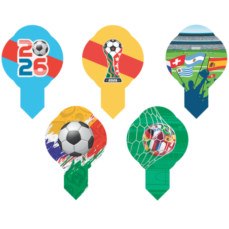 op. 600 szt. Wtykacze waflowe Mistrzostwa Świata w Piłce Nożnej 2026 w 5 kolorowych wzorach - nr. kat 11410 Modecor