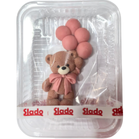 op. 1 szt. Miś z różowymi balonami - figurka cukrowa do dekoracji tortu - Cukieteria.pl