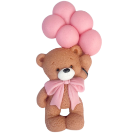 op. 1 szt. Miś z różowymi balonami - figurka cukrowa do dekoracji tortu - Cukieteria.pl