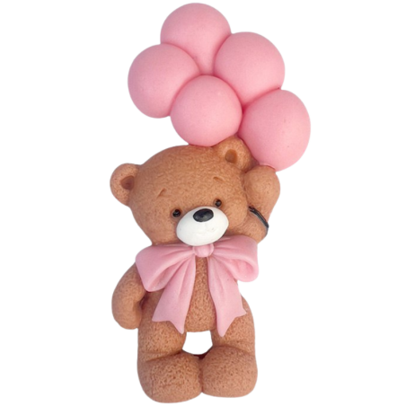 op. 1 szt. Miś z różowymi balonami - figurka cukrowa do dekoracji tortu - Cukieteria.pl