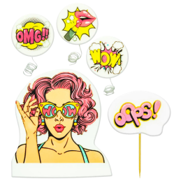 op. 5 szt. Komiks Pin-up Girl - tematyczny zestaw dekoracji cukrowych na tort - Ditarte Dekoracje Cukiernicze