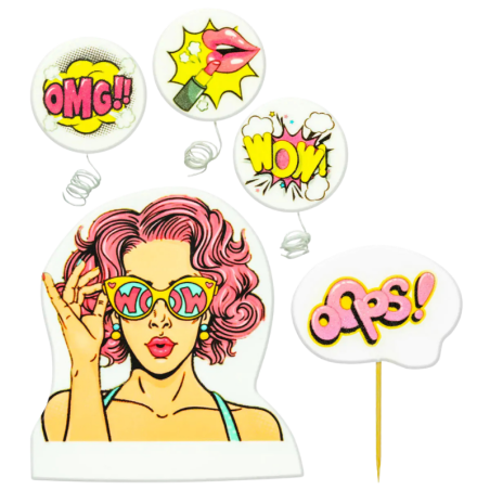 op. 5 szt. Komiks Pin-up Girl - tematyczny zestaw dekoracji cukrowych na tort - Ditarte Dekoracje Cukiernicze