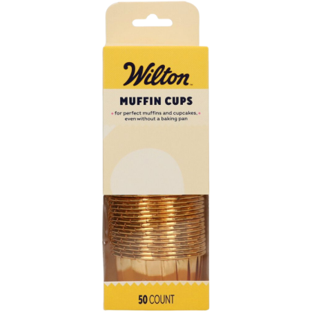 op. 50 szt. Złote foremki na muffiny - śr. 50 x wys. 39 mm - stabilne papilotki z rantem do pieczenia babeczek