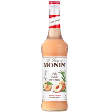 op. 0.7 l Syrop o smaku białej brzoskwini - White Peach Le Sirop de Monin - szklana butelka