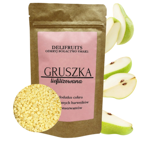 op. 100 g Gruszka liofilizowana - grys - chrupiąca posypka owocowa