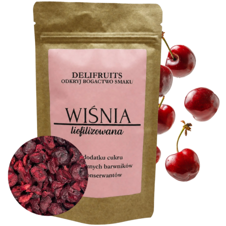 op. 100 g Wiśnia liofilizowana - kawałki owoców - chrupiąca posypka owocowa