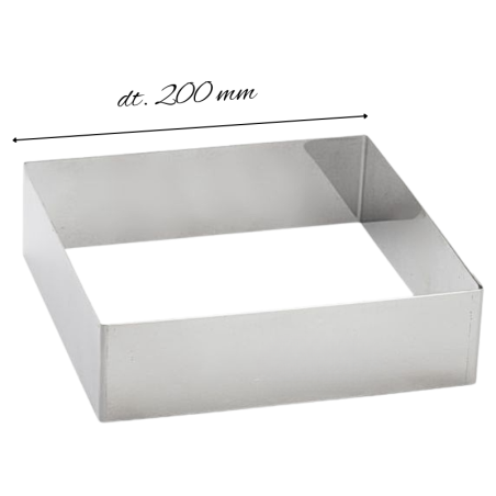 dł. 200 x szer. 200  x wys. 60 mm - kwadratowy rant cukierniczy z grubej stali kwasoodpornej - do pieczenia i składania deserów