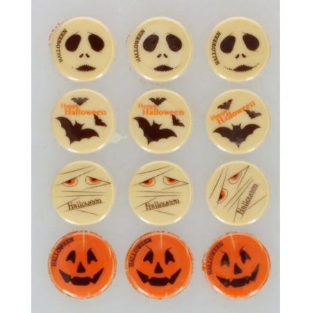 op. 12 szt. Halloween - zestaw gotowych dekoracji czekoladowych w czterech wzorach - śr. 38 mm - nr. kat. F50630 Fun Cakes