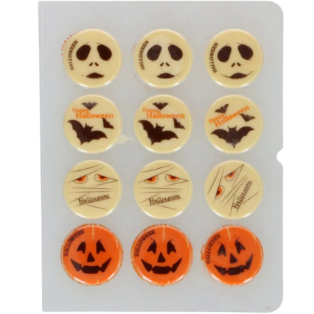 op. 12 szt. Halloween - zestaw gotowych dekoracji czekoladowych w czterech wzorach - śr. 38 mm - nr. kat. F50630 Fun Cakes