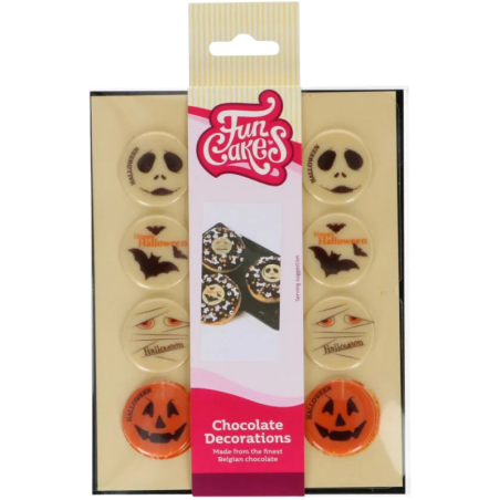 op. 12 szt. Halloween - zestaw gotowych dekoracji czekoladowych w czterech wzorach - śr. 38 mm - nr. kat. F50630 Fun Cakes