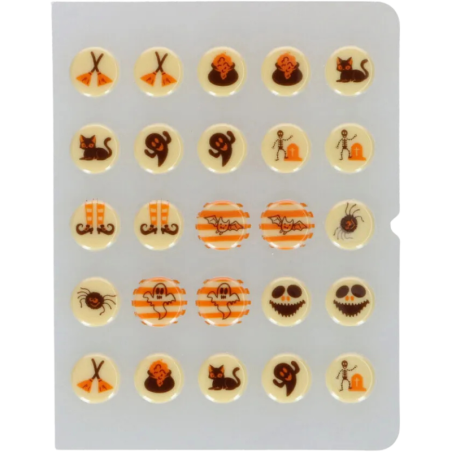 op. 25 szt. Halloween - zestaw gotowych dekoracji czekoladowych w strasznych wzorach - śr. 20 mm - nr. kat. F50625 Fun Cakes