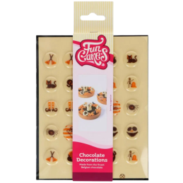 op. 25 szt. Halloween - zestaw gotowych dekoracji czekoladowych w strasznych wzorach - śr. 20 mm - nr. kat. F50625 Fun Cakes