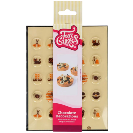 op. 25 szt. Halloween - zestaw gotowych dekoracji czekoladowych w strasznych wzorach - śr. 20 mm - nr. kat. F50625 Fun Cakes