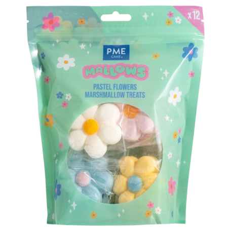 op. 12 szt. Pastelowe Kwiatki - duże kolorowe pianki Marshmallow do dekoracji tortów i babeczek