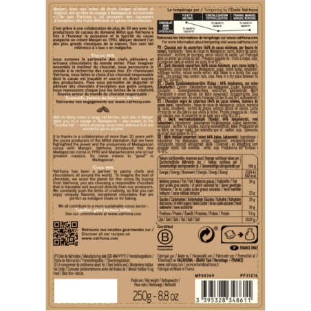 op. 250 g Manjari 64% Valrhona - ciemna czekolada o owocowych nutach ziaren kakao z Madagaskaru - kuwertura w kaletkach