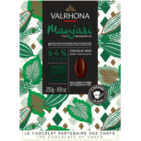op. 250 g Manjari 64% Valrhona - ciemna czekolada o owocowych nutach ziaren kakao z Madagaskaru - kuwertura w kaletkach
