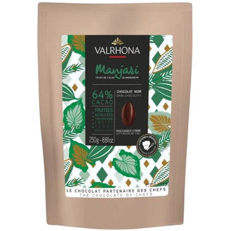 op. 250 g Manjari 64% Valrhona - ciemna czekolada o owocowych nutach ziaren kakao z Madagaskaru - kuwertura w kaletkach