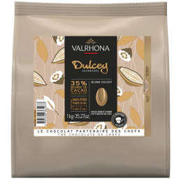 op. 1 kg Blond Dulcey 35% Valrhona - kremowa biała czekolada z nutami biszkoptów i karmelu - kaletki w ciepłym kolorze blond