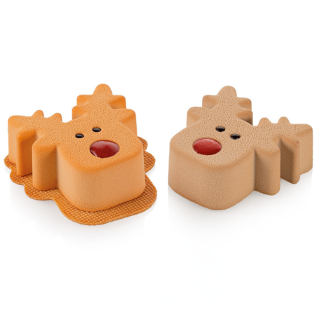Rudolph 100 Silikomart - zestaw do monoporcji - głowa renifera - forma silikonowa z wykrojnikiem - poj. 100 ml x 6 porcji